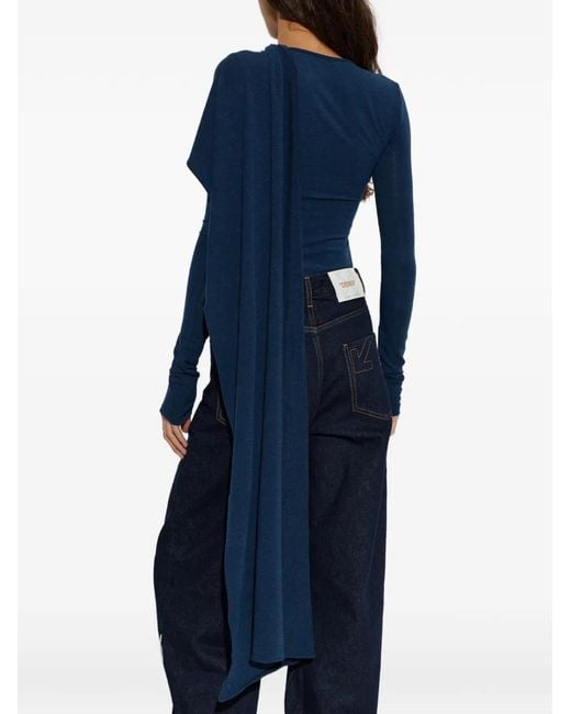Off-White c/o Virgil Abloh Blue Draped Asymmetric Bodysuit