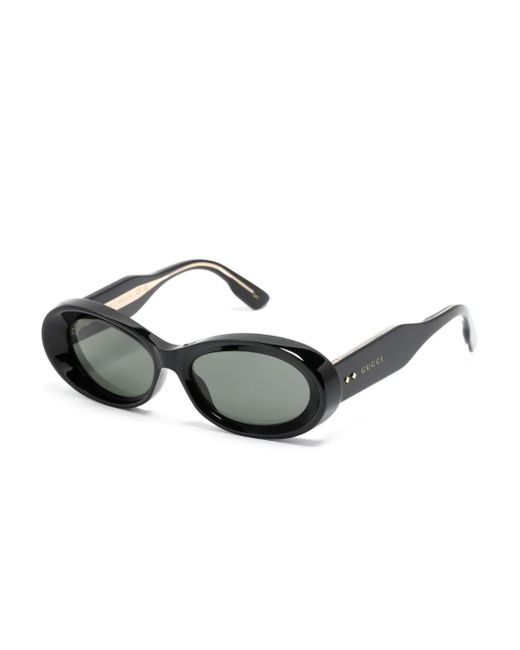 Gucci Black Logo-Debossed Oval-Frame Sunglasses