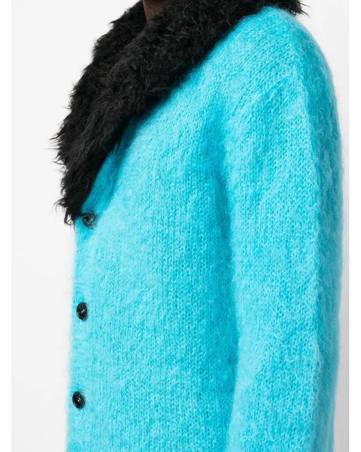 Marni Blue Brushed V-Neck Cardigan for men
