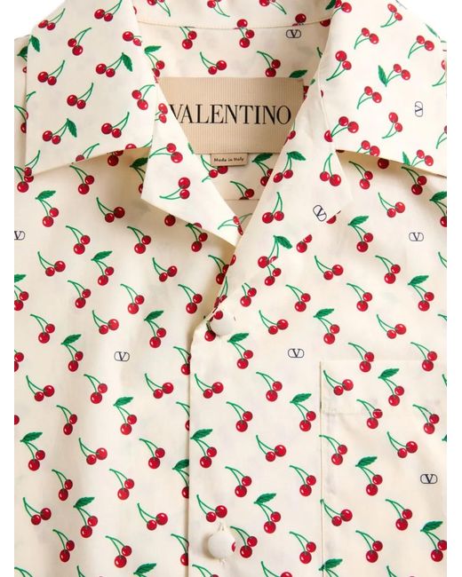 Valentino Garavani White Cherryfic-Print Bowling Shirt for men