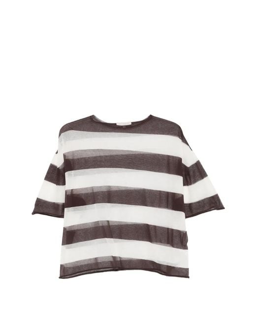 Antonelli White Margherita Striped Sheer T-Shirt