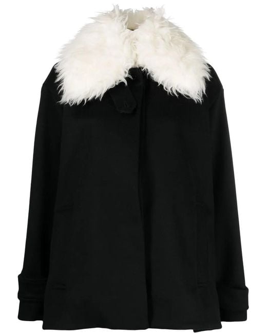 Stella McCartney Black Faux-Fur Collar Wool Coat