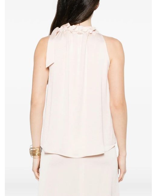 Peserico White Ruffled-Neck Tie-Fastening Top