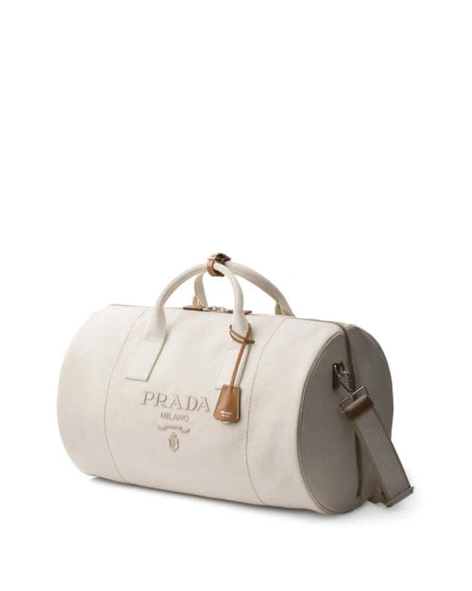 Prada Natural Logo-Embossed Duffle Bag