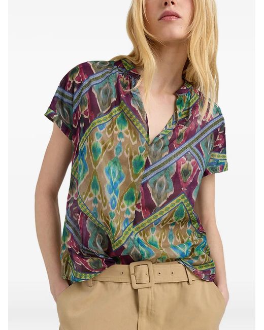 Momoní Green Blouse Imprimée En Voile De Coton