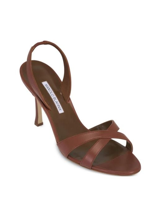 Manolo Blahnik Brown Callasli Crossover-Strap Sandals