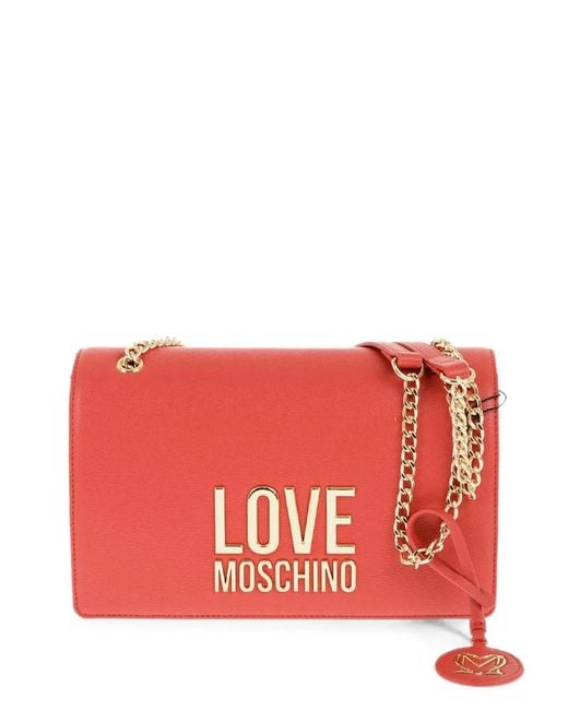 Moschino Red Logo-Plaque Shoulder Bag
