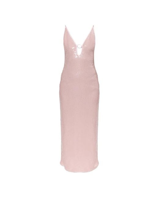 Oseree Pink Sequin-Embellished Ring-Detail Maxi Dress