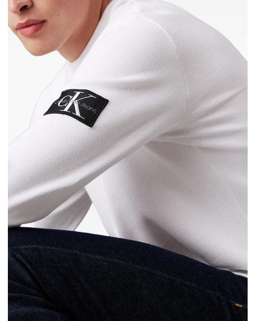 Calvin Klein White Long Sleeve Logo Patch T-Shirt for men