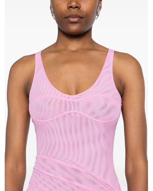 David Koma Mesh Avondjurk Met Ruches in het Pink