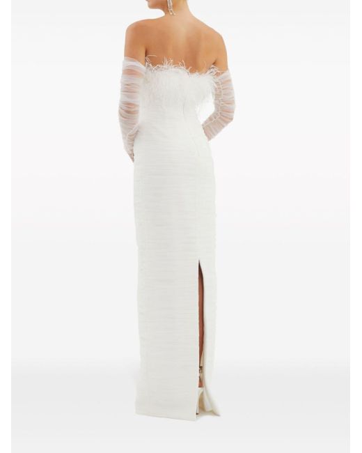 Rebecca Vallance White Lilly Feather-trim Gown