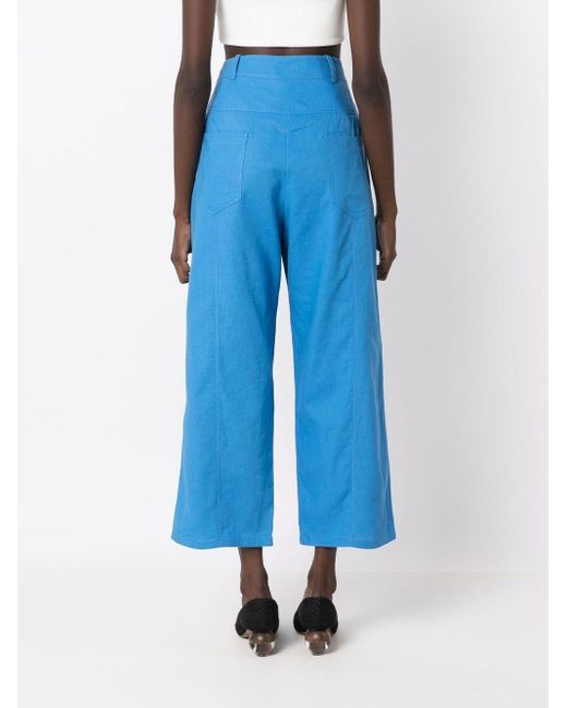 Olympiah Blue Cropped Button-front Trousers