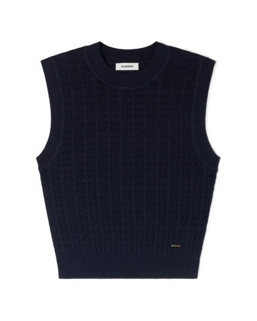 Sandro Black Textured Cropped Knit Sweater