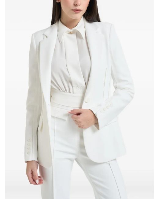 Elisabetta Franchi White Notched Lapels Buttoned Blazer