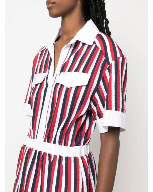 Love Moschino Red Striped Elasticated Waist Shirt Dress