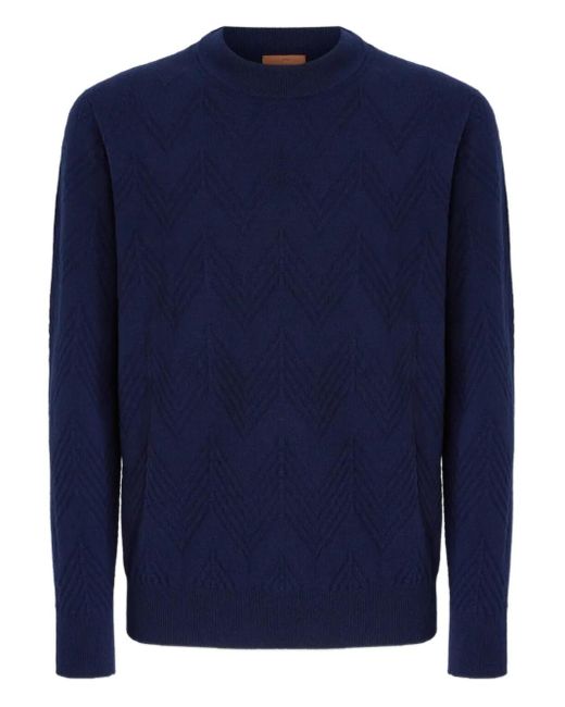 Missoni Blue Herringbone-Pattern Crew-Neck Sweater for men