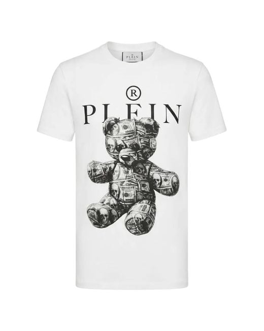 Philipp Plein White Jersey T-Shirt Skull Teddy Dollar for men