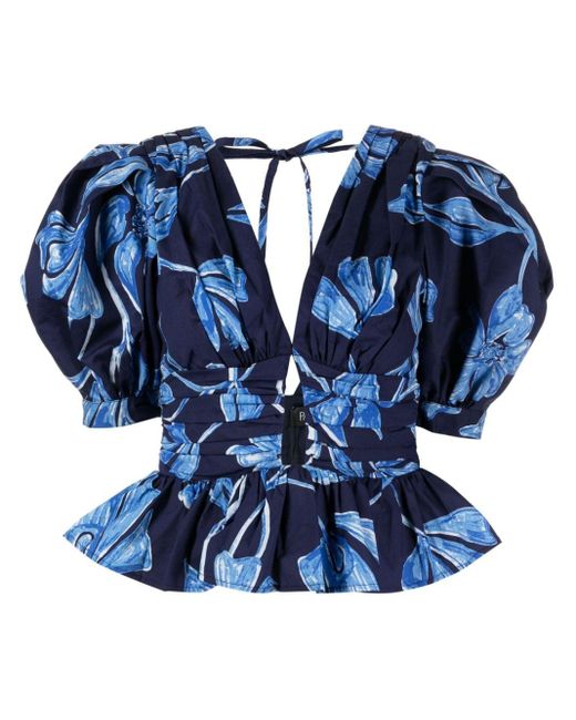 PATBO Blue Nightflower Bluse mit Schößchen