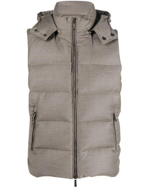 Moorer Gray Hooded Sleeveless Padded Gilet for men