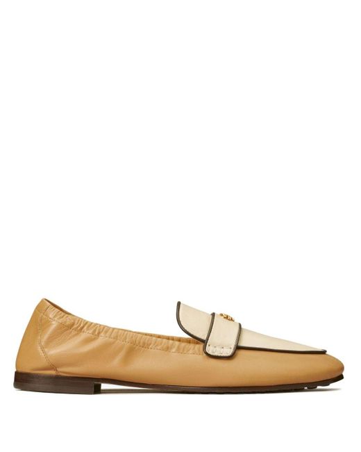 Tory Burch Natural Logo-plaque Leather Loafers