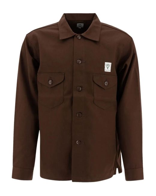 South2 West8 Brown Button-Down Chest-Pocket Shirt Jacket for men