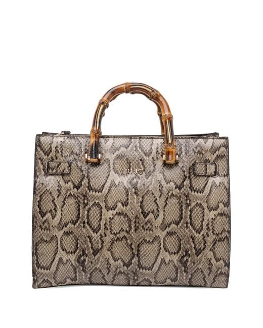 Liu Jo Brown Logo Python-Print Tote Bag