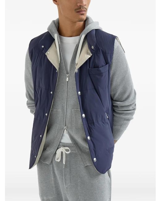 Brunello Cucinelli Blue Detachable-Hood Gilet for men