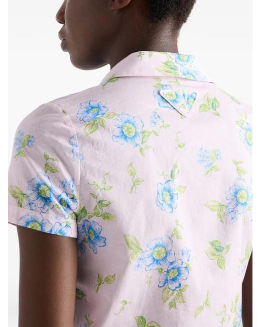 Prada White Floral-Print Batiste Shirt