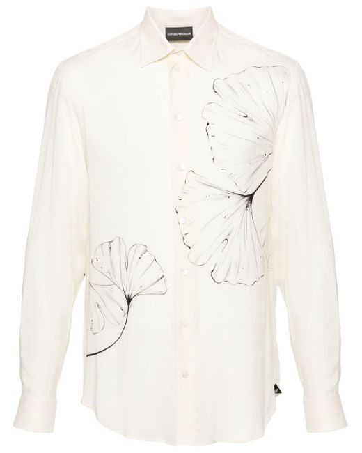 Emporio Armani White Floral-print Semi-sheer Shirt for men