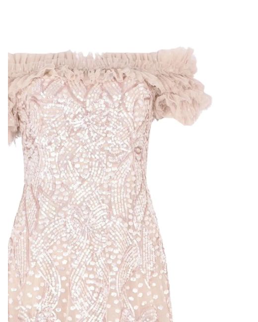Needle & Thread Pink Sequin-Embellishment Off-Shoulder Midi Dress