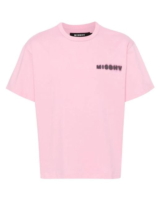 M I S B H V Pink Logo-Print Cotton T-Shirt for men
