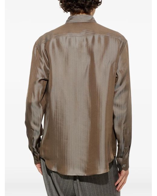 Giorgio Armani Brown Herringbone-Pattern Shirt for men