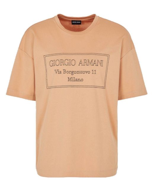 Giorgio Armani T-shirt Met Geborduurd Logo in het Natural voor heren