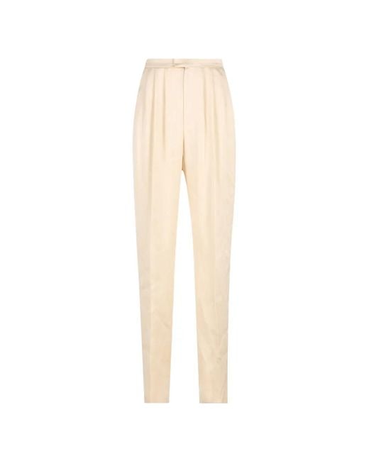 Saint Laurent White Pleated Silk Trousers