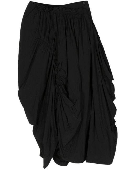 Yohji Yamamoto Black Asymmetric Draped Midi Skirt