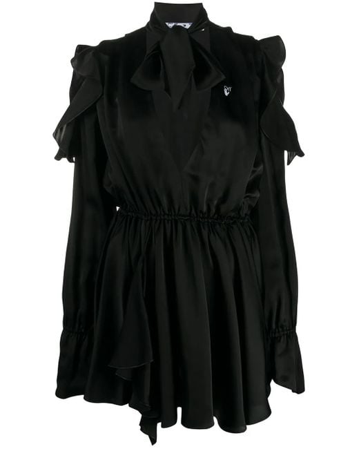 Off-White c/o Virgil Abloh Black Ruffle-Detail Logo-Print Dress
