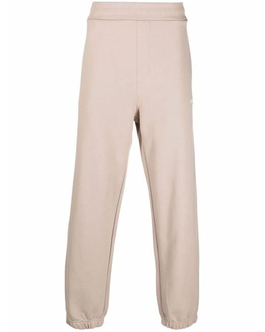 MSGM Natural Logo-Print Cotton Track Trousers for men