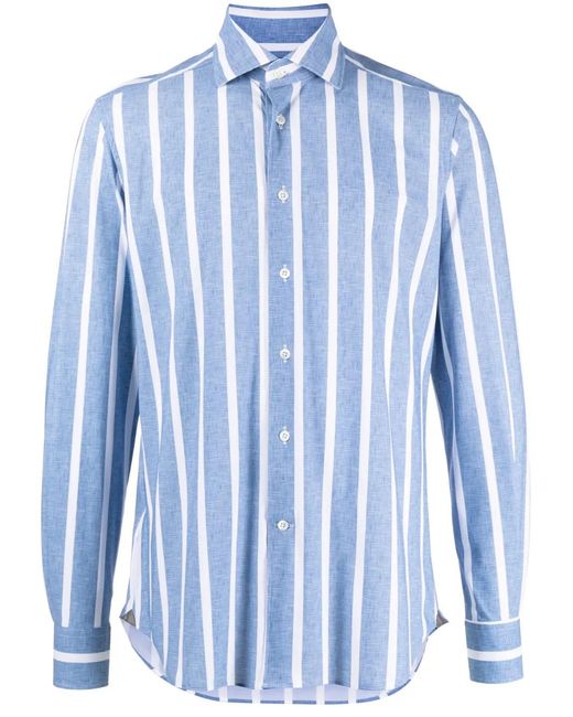Corneliani Blue Stripe-Print Buttoned Shirt for men