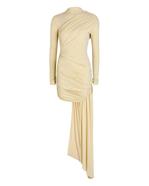 De La Vali Natural Ravel Draped Long-Sleeve Mini Dress