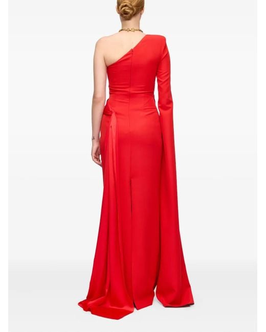V:PM ATELIER Red Victoria One-Shoulder Cape Maxi Dress