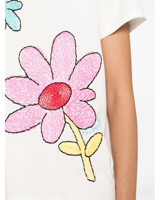 MIRA MIKATI White Floral-embroidered T-shirt