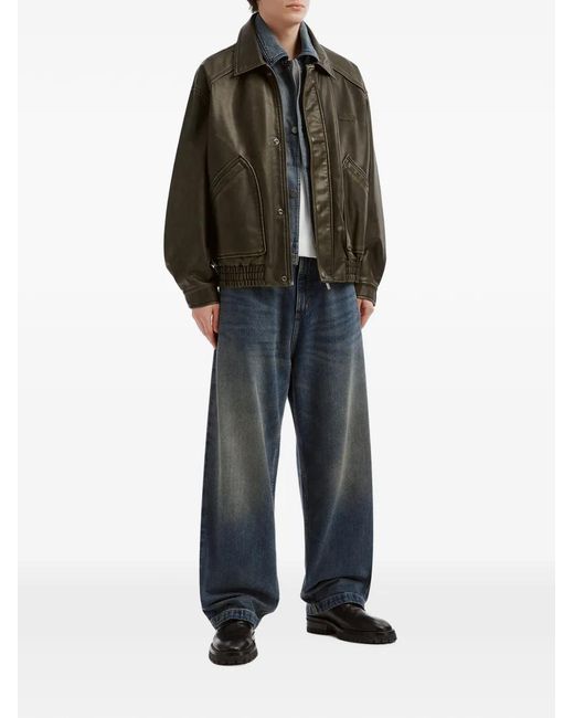 Izzue Green Logo-Embossed Bomber Jacket for men