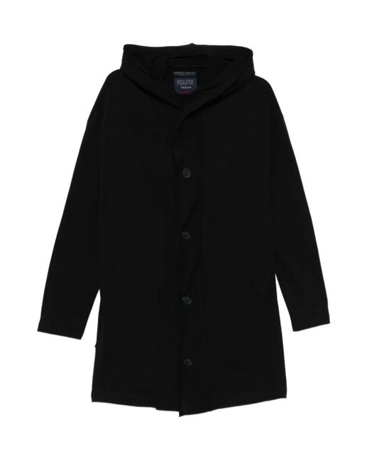 Yohji Yamamoto Black Hooded Button-Fastening Coat for men