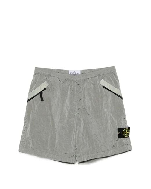 Stone Island Gray Zip-Pocket Shorts for men