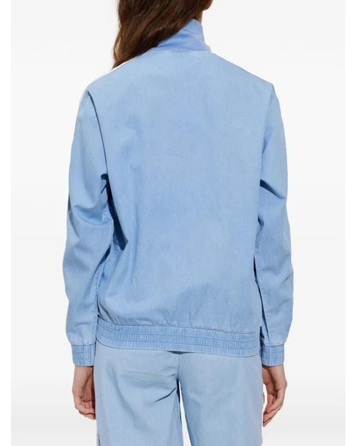 Adidas Blue Logo-Embroidered Side-Stripe Denim Jacket