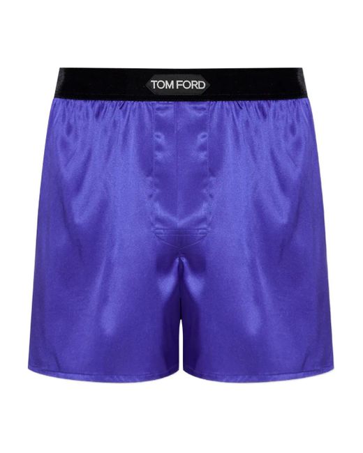 Tom Ford Blue Logo-Waistband Silk Boxers for men