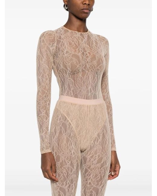 Wardrobe NYC Natural Lace Long-Sleeves Bodysuit