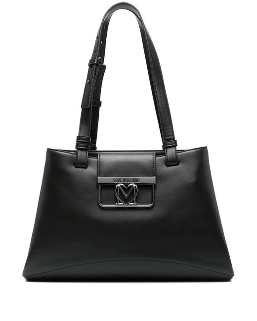 Love Moschino Black Large Heart Plaque Shoulder Bag