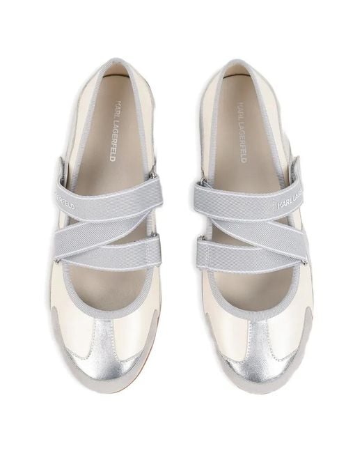 Karl Lagerfeld White Cross-Strap Ballet Flats