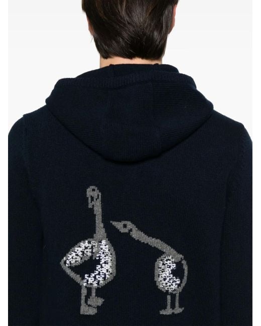 Thom Browne Blue Geese-Intarsia Zipped Hoodie for men